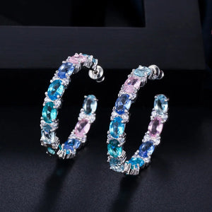CWWZircons CZ Hoop Earrings, Round Crystal Women Jewelry Gift CZ580