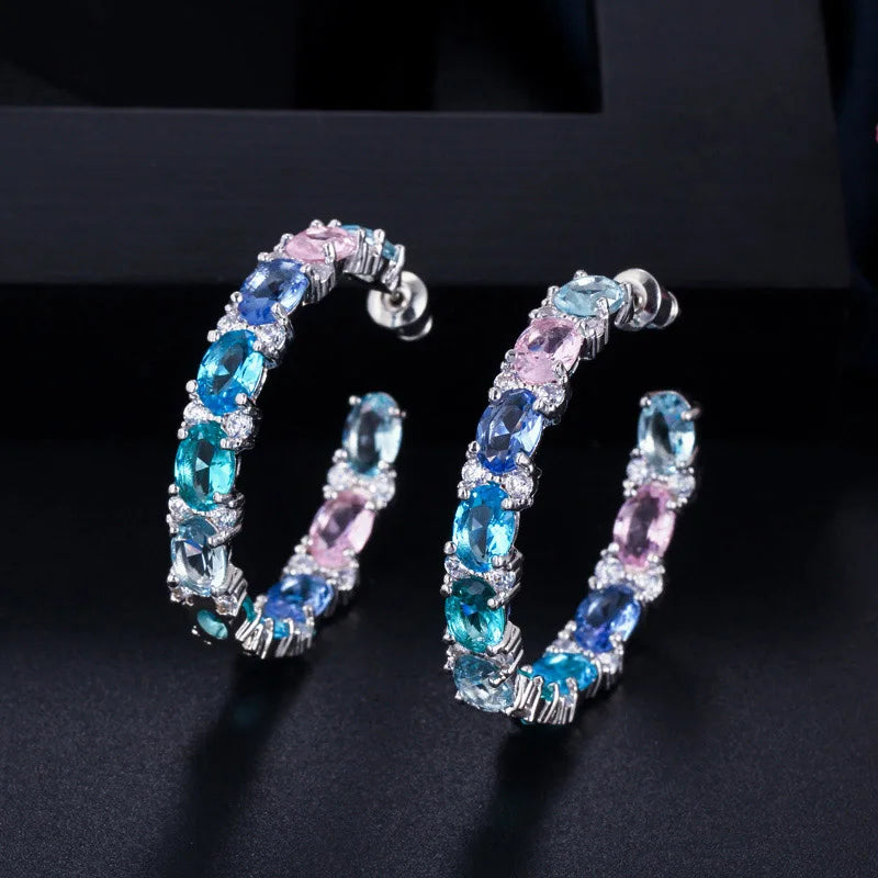 CWWZircons CZ Hoop Earrings, Round Crystal Women Jewelry Gift CZ580