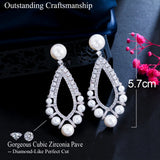 CZ Big Long Dangle Pearl Wedding Earrings for Women