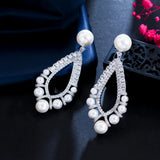 CZ Big Long Dangle Pearl Wedding Earrings for Women