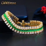 Green CZ Cuban Chain Wide Bracelet Women Wedding Jewelry