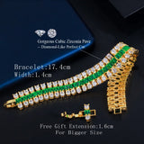 Green CZ Cuban Chain Wide Bracelet Women Wedding Jewelry
