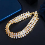 Green CZ Cuban Chain Wide Bracelet Women Wedding Jewelry