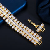 Green CZ Cuban Chain Wide Bracelet Women Wedding Jewelry