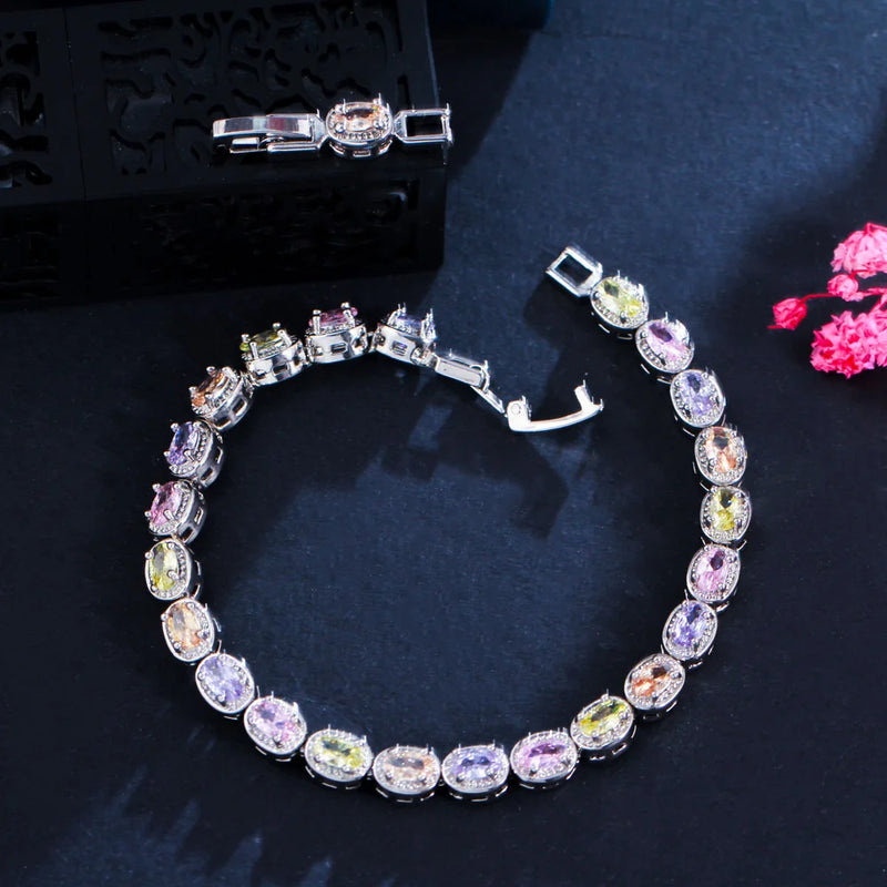 CZ Rainbow Tennis Chain Bracelet for Women CB269