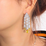 Yellow Zirconia Chandelier Fringed Wedding Earrings