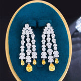 Yellow Zirconia Chandelier Fringed Wedding Earrings
