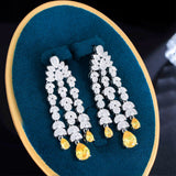 Yellow Zirconia Chandelier Fringed Wedding Earrings