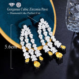 Yellow Zirconia Chandelier Fringed Wedding Earrings