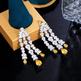 Yellow Zirconia Chandelier Fringed Wedding Earrings