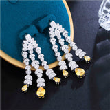 Yellow Zirconia Chandelier Fringed Wedding Earrings
