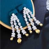 Yellow Zirconia Chandelier Fringed Wedding Earrings