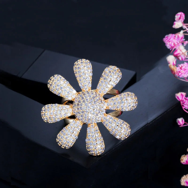 CWWZircons Flower Dubai Zirconia Bridal Ring for Women R125