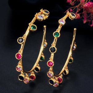 Boho Style Dangling Drop Round Rainbow CZ Hoop Earrings CZ609