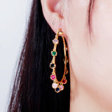 Boho Style Dangling Drop Round Rainbow CZ Hoop Earrings CZ609