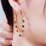 Boho Style Dangling Drop Round Rainbow CZ Hoop Earrings CZ609
