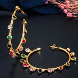Boho Style Dangling Drop Round Rainbow CZ Hoop Earrings CZ609