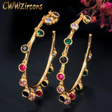 Boho Style Dangling Drop Round Rainbow CZ Hoop Earrings CZ609