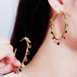 Boho Style Dangling Drop Round Rainbow CZ Hoop Earrings CZ609