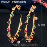 Boho Style Dangling Drop Round Rainbow CZ Hoop Earrings CZ609