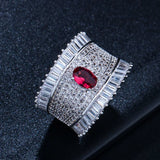 Red CZ Big Crown Wedding Band Ring for Women