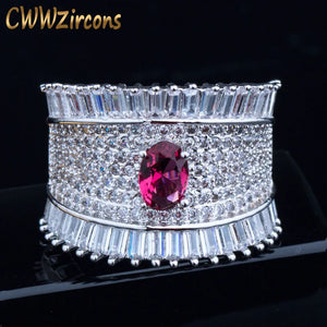 Red CZ Big Crown Wedding Band Ring for Women