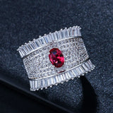 Red CZ Big Crown Wedding Band Ring for Women
