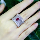 Red CZ Big Crown Wedding Band Ring for Women