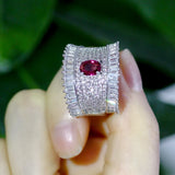 Red CZ Big Crown Wedding Band Ring for Women