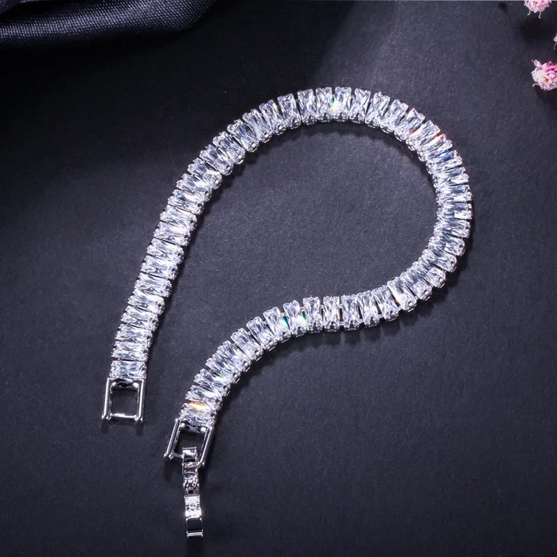 CZ Trapezoid Zirconia Silver Tennis Bracelet for Women