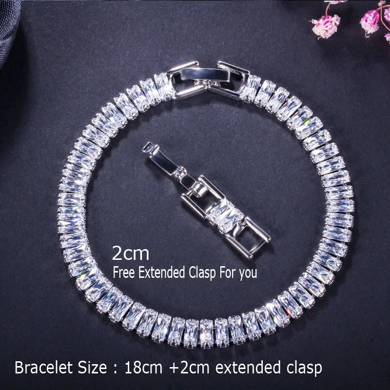 CZ Trapezoid Zirconia Silver Tennis Bracelet for Women