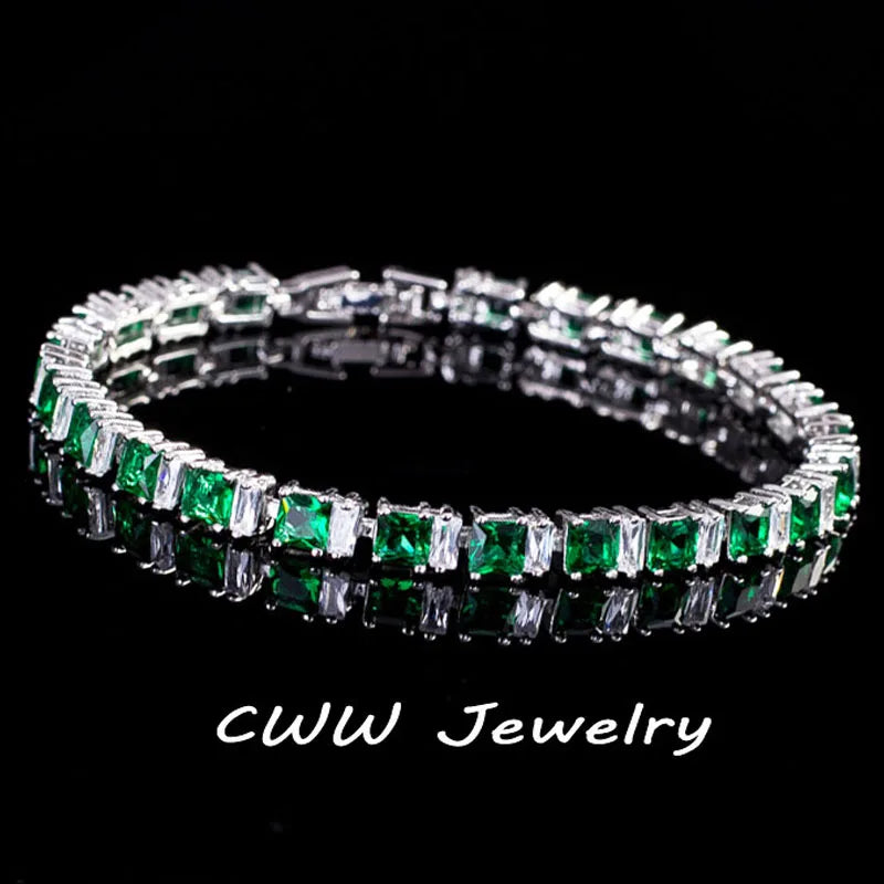 CZ Paved Square Green Stone Bracelet for Women