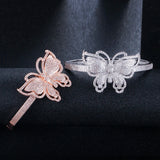 CWWZircons Geometric Butterfly Shape Wide Silver Bangle