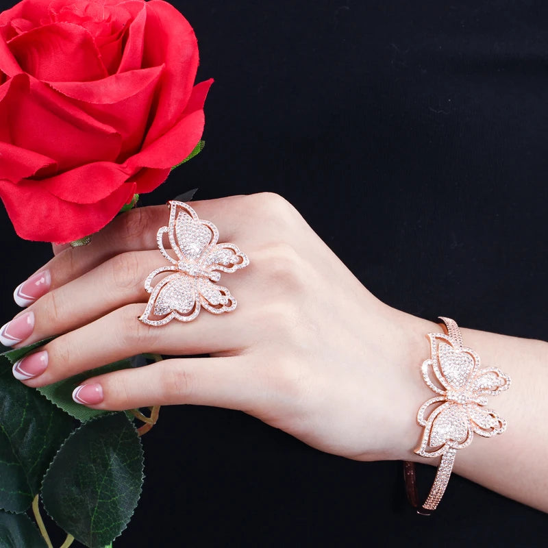 CWWZircons Geometric Butterfly Shape Wide Silver Bangle