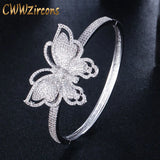 CWWZircons Geometric Butterfly Shape Wide Silver Bangle