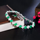 CZ Green Rectangle Zirconia Silver Tennis Bracelet for Women