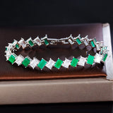 CZ Green Rectangle Zirconia Silver Tennis Bracelet for Women