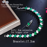 CZ Green Rectangle Zirconia Silver Tennis Bracelet for Women
