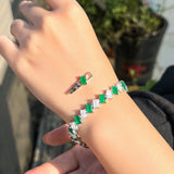 CZ Green Rectangle Zirconia Silver Tennis Bracelet for Women