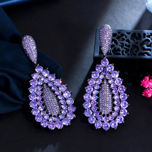 Dark Purple CZ Dangle Wedding Bridal Earrings CZ133