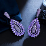 Dark Purple CZ Dangle Wedding Bridal Earrings CZ133