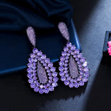Dark Purple CZ Dangle Wedding Bridal Earrings CZ133