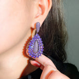 Dark Purple CZ Dangle Wedding Bridal Earrings CZ133