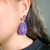 Dark Purple CZ Dangle Wedding Bridal Earrings CZ133