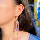Purple CZ Tassel Drop Earrings for Women