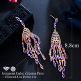 Purple CZ Tassel Drop Earrings for Women