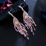 Purple CZ Tassel Drop Earrings for Women