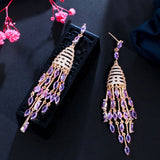 Purple CZ Tassel Drop Earrings for Women