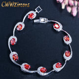 CWWZircons Red Cubic Zirconia Ladies Tennis Bracelet High Women Hand Jewelry