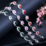 CWWZircons Red Cubic Zirconia Ladies Tennis Bracelet High Women Hand Jewelry